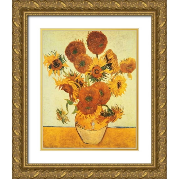 Van Gogh, Vincent 26x32 Gold Ornate Wood Framed with Double Matting Museum Art Print Titled - I girasoli