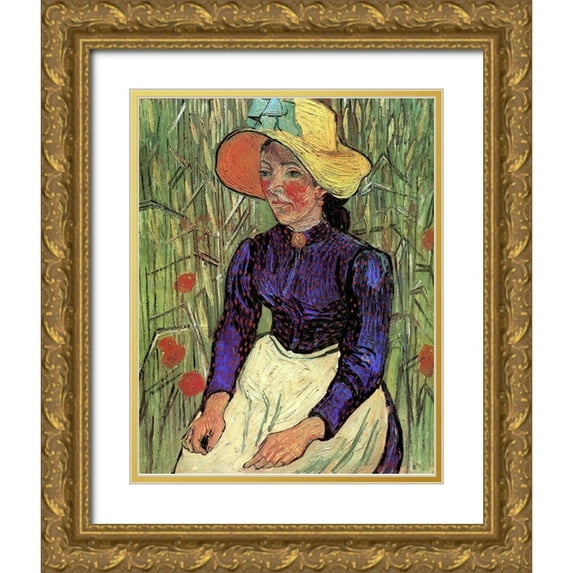 Van Gogh, Vincent 26x32 Gold Ornate Wood Framed with Double Matting Museum Art Print Titled - Young Peasant Woman Straw Hat