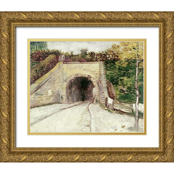 Van Gogh, Vincent 31x26 Gold Ornate Wood Framed with Double Matting Museum Art Print Titled - Tunnel Through Hillside