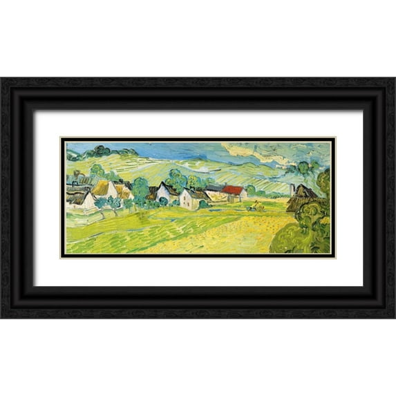 Van Gogh, Vincent 32x16 Black Ornate Wood Framed with Double Matting Museum Art Print Titled - Vue ensoleille pres d Auvers