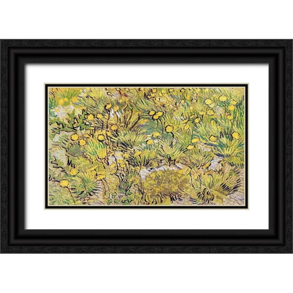 Van Gogh, Vincent 32x21 Black Ornate Wood Framed with Double Matting Museum Art Print Titled - Field Of Yellow Flowers