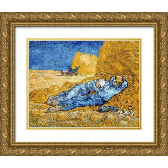Van Gogh, Vincent 32x26 Gold Ornate Wood Framed with Double Matting Museum Art Print Titled - Noon - Rest from Work, 1891