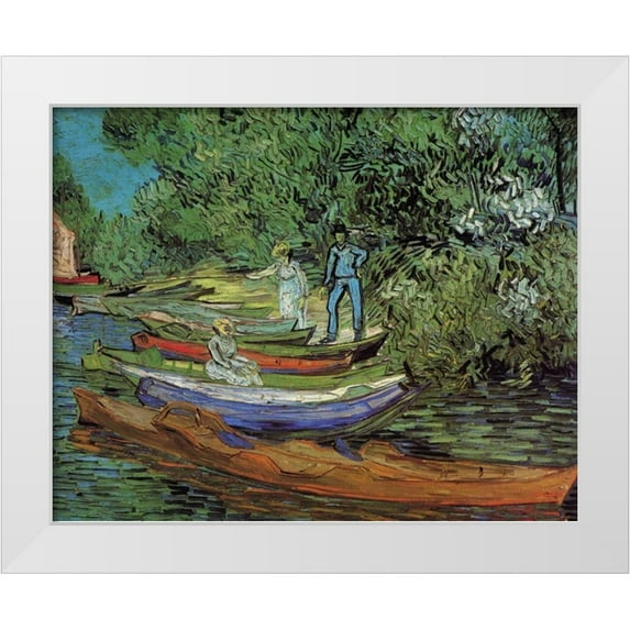 Van Gogh, Vincent 32x26 White Modern Wood Framed Museum Art Print Titled - Bank Of Oise At Auvers