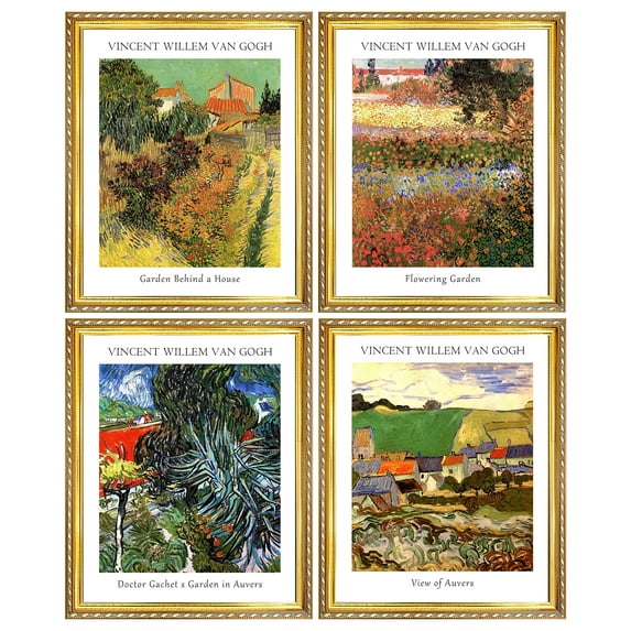 Van Gogh Wall Art 4 Panels,Vincent Van Gogh Print,Flowering Garden Painting,Vincent Van Gogh Poster,Van Gogh Framed Art For Wall Decor