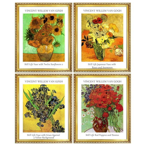 Van Gogh Wall Art 4 Panels,Vincent Van Gogh Print,Still Life Sunflowers Painting,Vincent Van Gogh Poster,Van Gogh Framed Art For Wall Decor