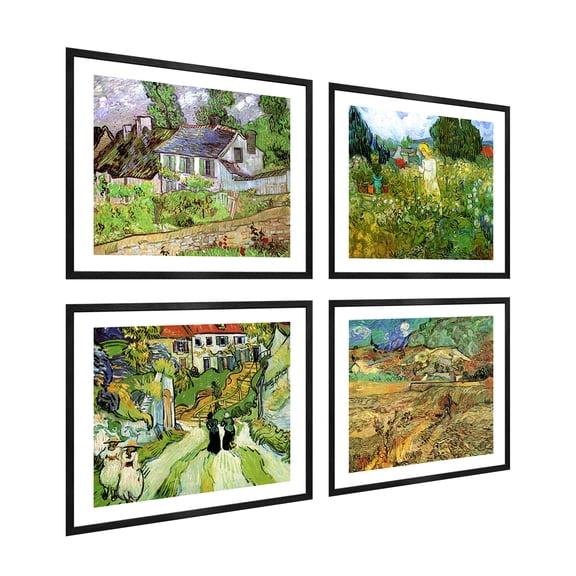 Van Gogh Wall Art 4 Panels,Vincent Van Gogh Print,The Church Painting,Vincent Van Gogh Poster,Van Gogh Framed Art For Wall Decor
