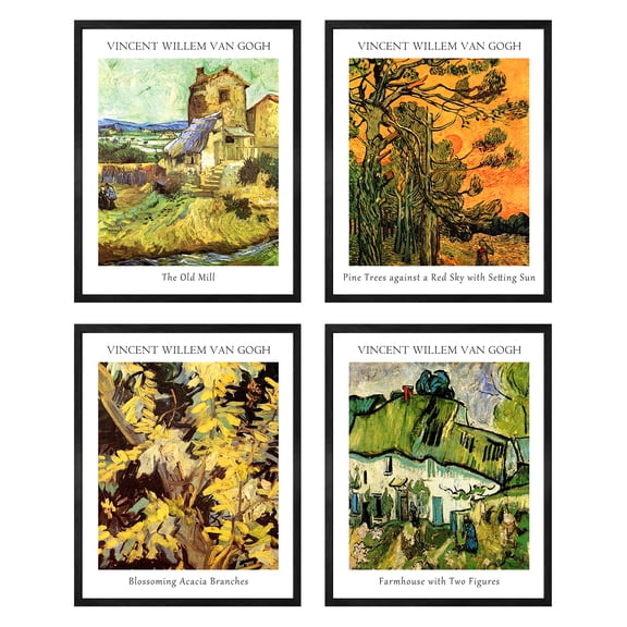 Van Gogh Wall Art 4 Panels,Vincent Van Gogh Print,The Old Mill Painting,Vincent Van Gogh Poster,Van Gogh Framed Art For Wall Decor
