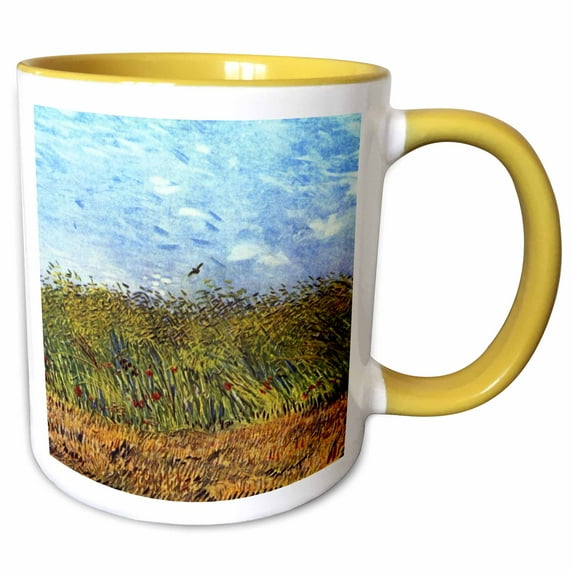 3drose, Van Gogh - Wheat Field with Poppies and Lark, 11oz Two-tone Yellow Mug
