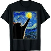 Van Gogh's Starry Night Cat Tee - Cozy Classic Fit with Iconic Art