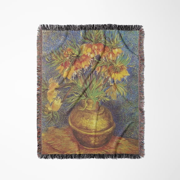Van Goghs Painting Crown Imperial Copper Vase, Woven Blanket
