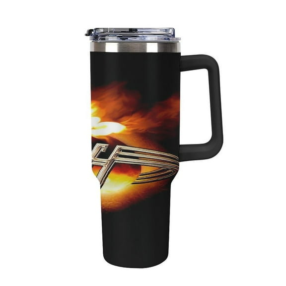 Van Halen 40oz Large Capacity Car Cup Tumbler with Handle And Straw Lid, Insulated Stainless Steel Double Wall Vacuum Travel Mug, Leak-proof Large Capacity Car Cup,Cupholder Friendly