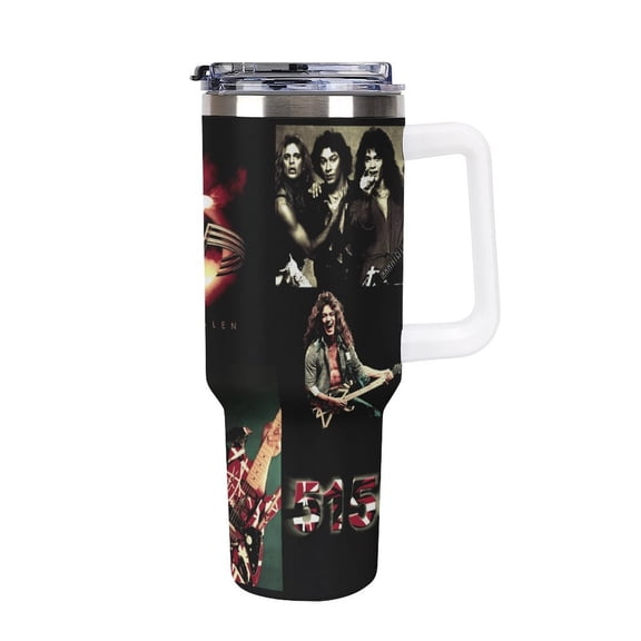 Van Halen 40oz Large Capacity Car Cup Tumbler with Handle And Straw Lid, Insulated Stainless Steel Double Wall Vacuum Travel Mug, Leak-proof Large Capacity Car Cup,Cupholder Friendly
