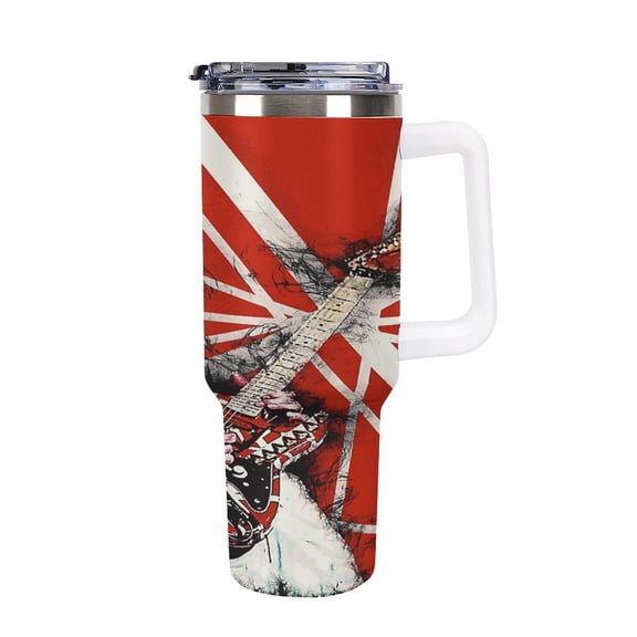 Van Halen 40oz Large Capacity Car Cup Tumbler with Handle And Straw Lid, Insulated Stainless Steel Double Wall Vacuum Travel Mug, Leak-proof Large Capacity Car Cup,Cupholder Friendly