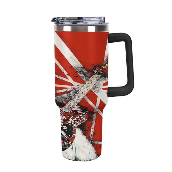 Van Halen 40oz Large Capacity Car Cup Tumbler with Handle And Straw Lid, Insulated Stainless Steel Double Wall Vacuum Travel Mug, Leak-proof Large Capacity Car Cup,Cupholder Friendly
