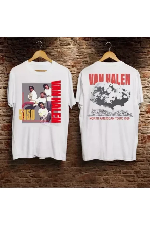 Van Halen Hagar 5150 Tour 1986 Concert White Men Rock Band T-Shirt