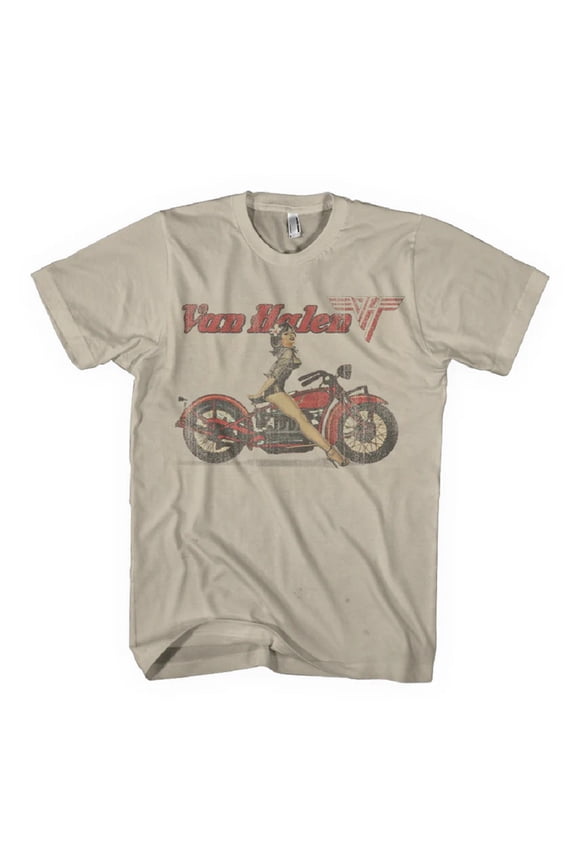 Van Halen Men's Biker Pinup T-Shirt Sand Medium | Officially Licensed Merchandise
