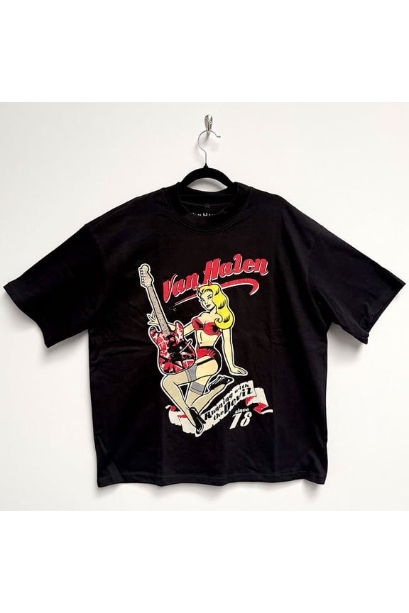 Van Halen Unisex Oversized Boxy T-Shirt Running With The Devil (Black) (Medium)