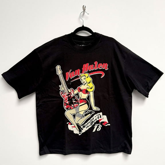 Van Halen Unisex Oversized Boxy T-Shirt Running With The Devil (Black) (XX-Large)
