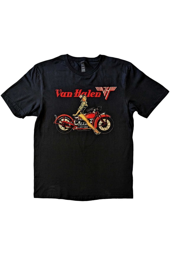 Van Halen Unisex T-Shirt: Pin-up Motorcycle (Medium)