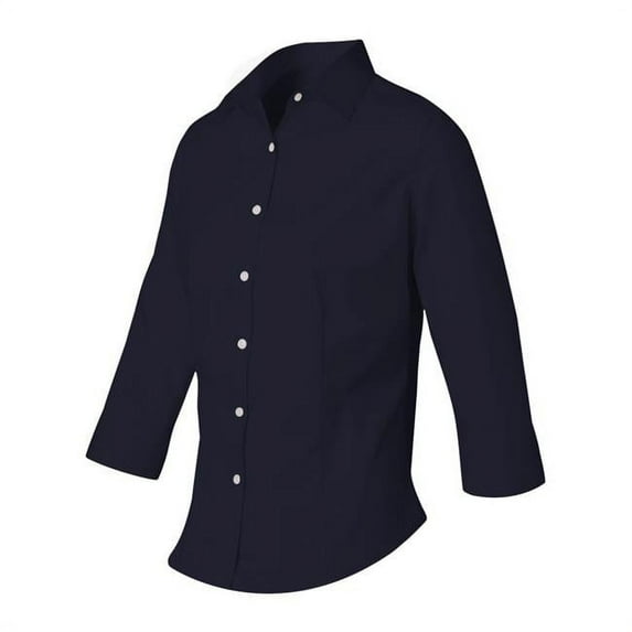 Van Heusen 13V0527-Navy-XL Ladies 0.75 Sleeve Easy Care Twill Dress Shirt, Navy - Extra Large