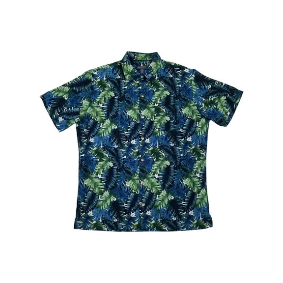 Van Heusen Air Mens Blue & Green Palm Short Sleeve Button-Up Shirt M15-15.5