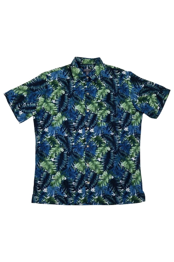 Van Heusen Air Mens Blue & Green Palm Short Sleeve Button-Up Shirt M15-15.5