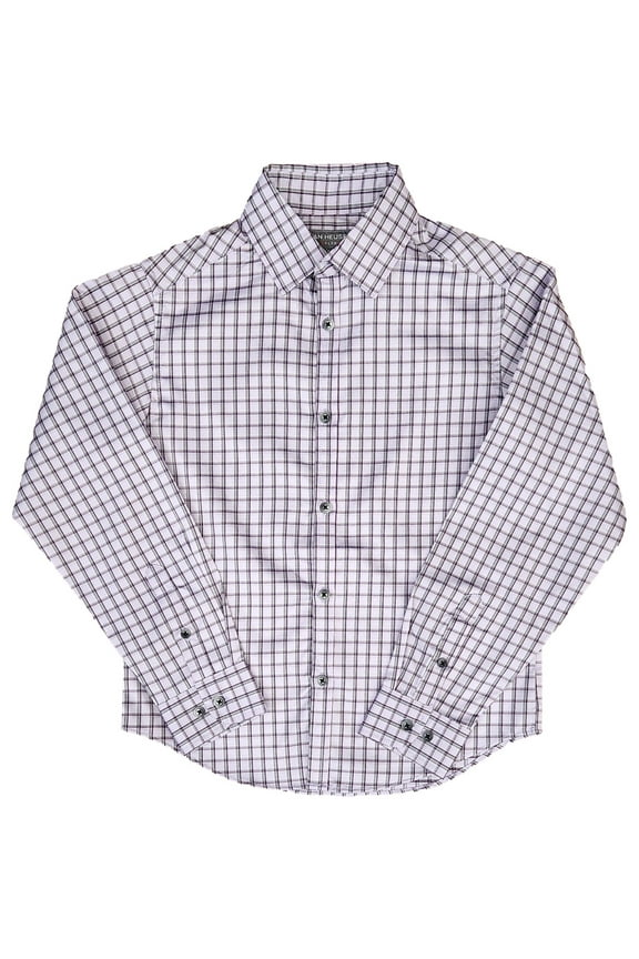 Boys Purple & Gray Plaid Flex Long Sleeve Button Shirt Small 8
