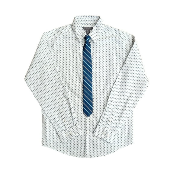 Van Heusen Boys White & Aqua Check Flex Long Sleeve Button Shirt MED Husky 10-12