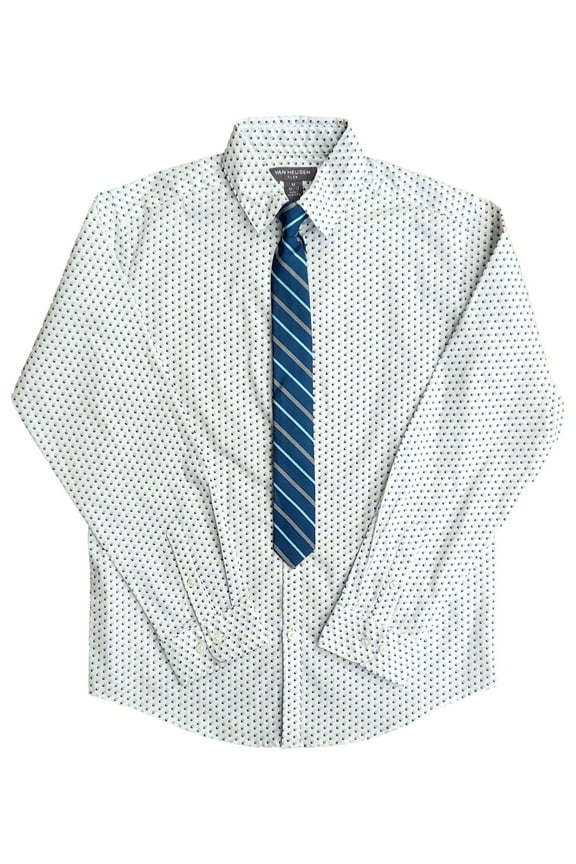 Boys White & Aqua Check Flex Long Sleeve Button Shirt MED Husky 10-12