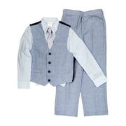 Van Heusen Boys Blue & White 4pc Suit Pants Vest, Shirt & Clip Tie Outfit Size 8