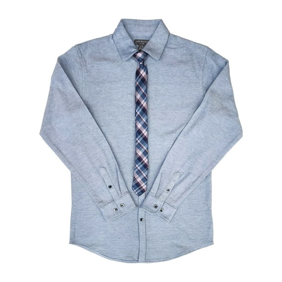 Van Heusen Boys Blue Flex Long Sleeve Button Shirt With Clip-On Tie Large 14-16