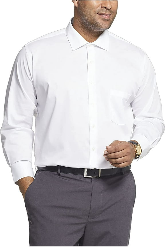 Men s BIG and TALL Dress Shirt Flex Collar Stretch Solid 20" Neck 37"-38" Sleeve White