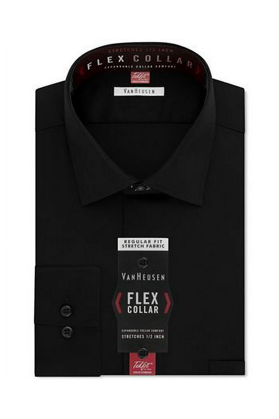 Men's Classic Fit Wrinkle Free Flex Collar Stretch Solid Dress Shirt Black Size 16.5X32X33