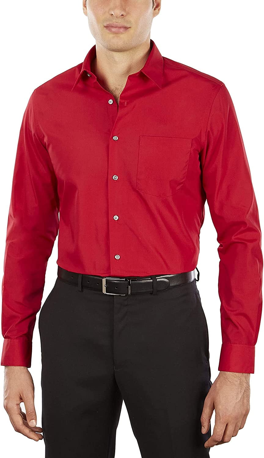 Van Heusen Men's Dress Shirt Fitted Poplin Solid 16.5" Neck 34"-35" Sleeve  Flame - Walmart Business Supplies