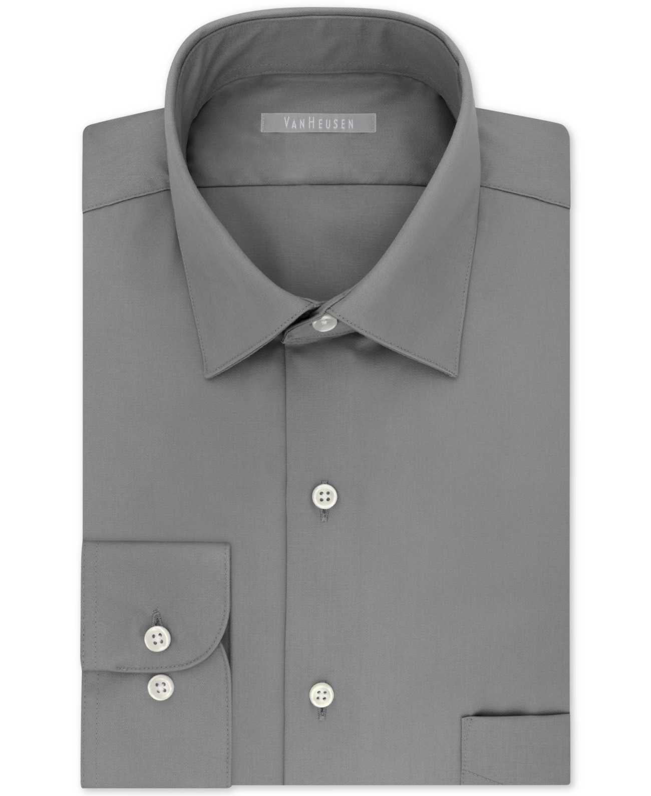 Van Heusen Men’s Fitted Lux Sateen Solid Dress Shirt (Gray, 16X34-35 ...