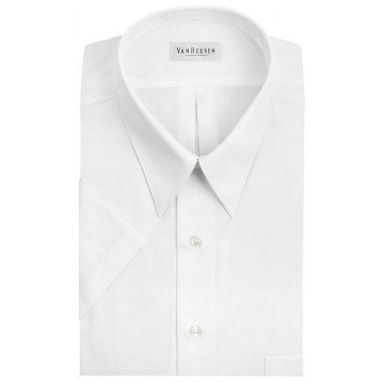 Van Heusen Men's Short Sleeve Wrinkle-Free Poplin Dress Shirt White 16 