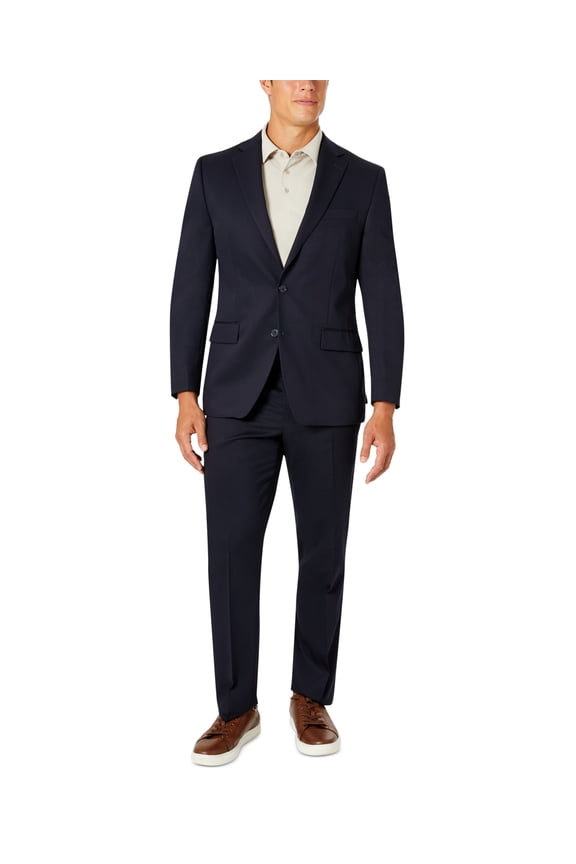 Men's Stretch Performance Button Two Piece Business Suit Jacket and Pants, Navy Solid, 36 Short