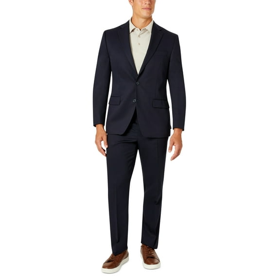 Van Heusen Men's Stretch Performance Button Two Piece Business Suit Jacket and Pants, Navy Solid, 40 Short