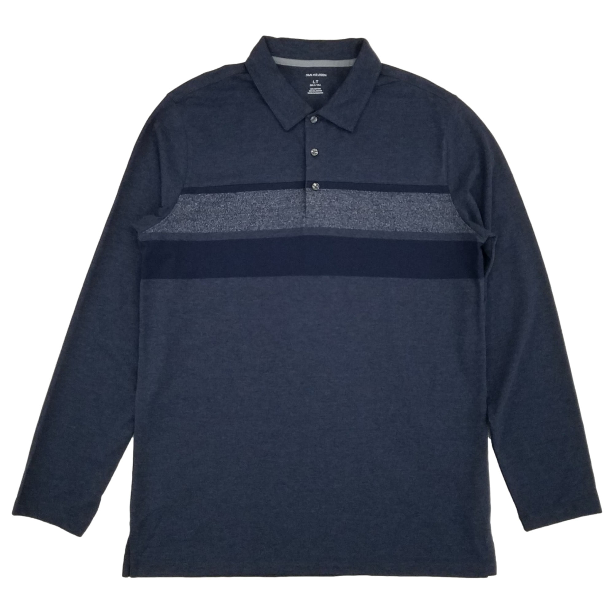 Van Heusen Mens Big & Tall Navy Blue Regular Fit Long Sleeve Polo 