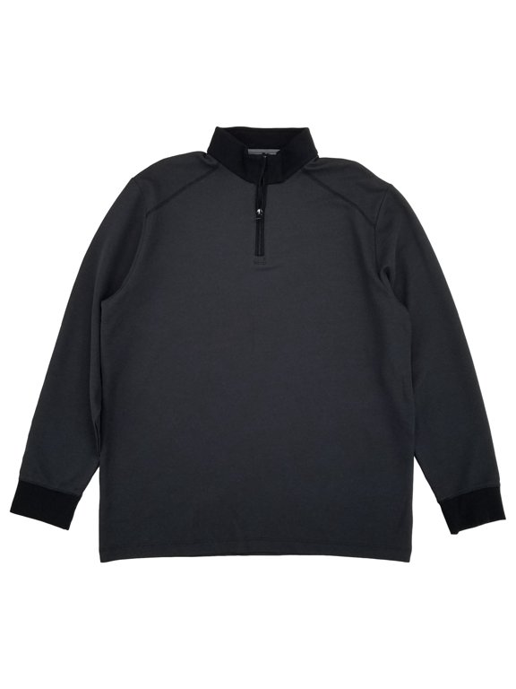 Mens Black Long Sleeve High Neck Pique Quarter-Zip Sweater Medium