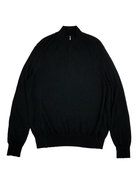 Mens Black Long Sleeve Mock Neck Quarter Zip Merino Sweater Large