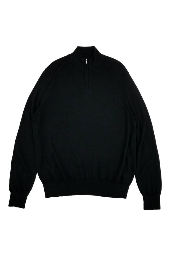 Mens Black Long Sleeve Mock Neck Quarter Zip Merino Sweater X-Large