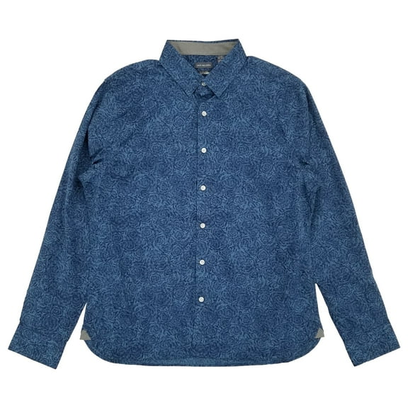 Van Heusen Mens Blue Rose Print Long Sleeve Slim Fit Button-Down Shirt Medium