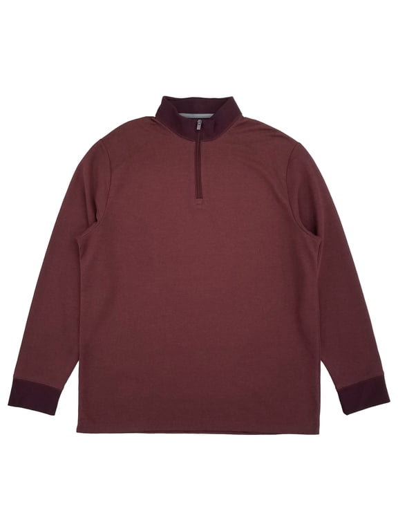 Mens Burgundy Long Sleeve High Neck Pique Quarter-Zip Sweater Medium