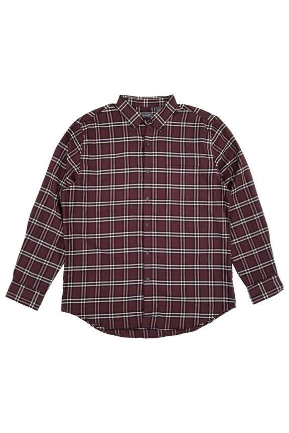 Mens Burgundy Plaid Long Sleeve Button-Down Shirt Large