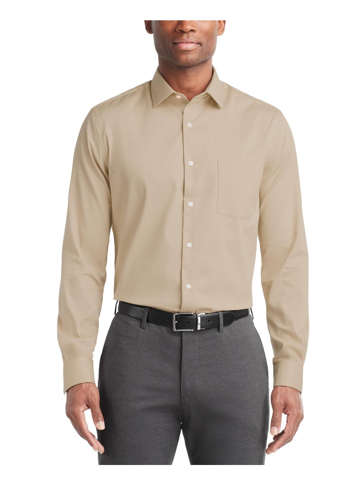 slim fit dress slacks Van Heusen Slim Fit Ultra Wrinkle Free Stretch FLEX Solid Dress Shirt in  Almond main image 0