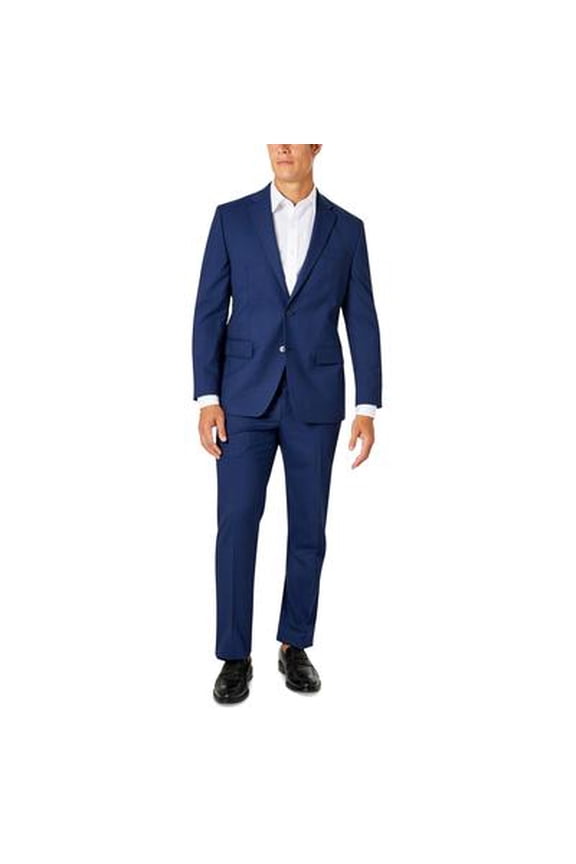 Mens Classic fit 2 Piece Suit 38 R / 31 Waist Navy Blue Plaid Stretch