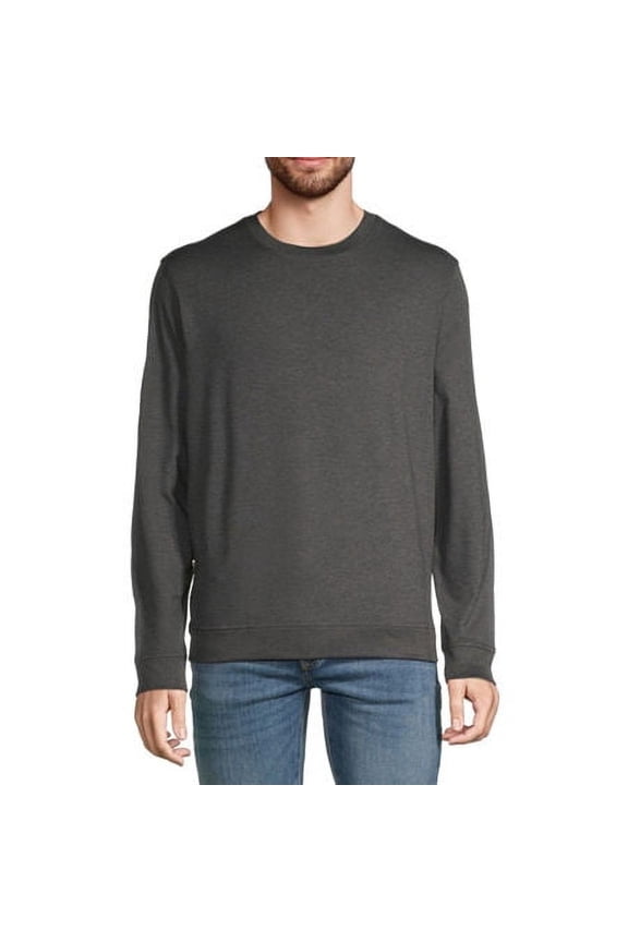 Mens Crew Neck Long Sleeve Moisture Wicking Pocket T-Shirt, Large, Gray