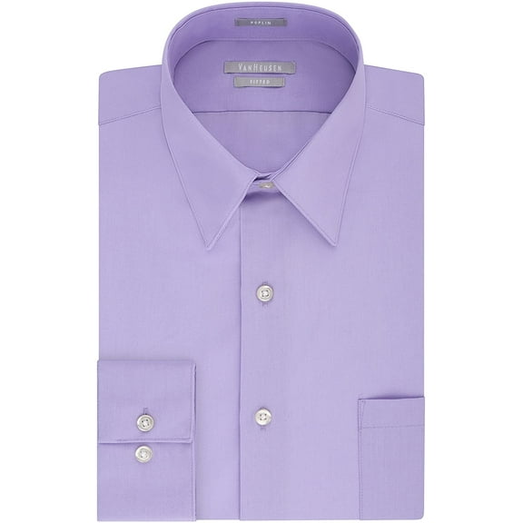 Van Heusen Mens Dress Shirt Fitted Poplin Solid 14.5 Neck 32-33 Sleeve Lavender