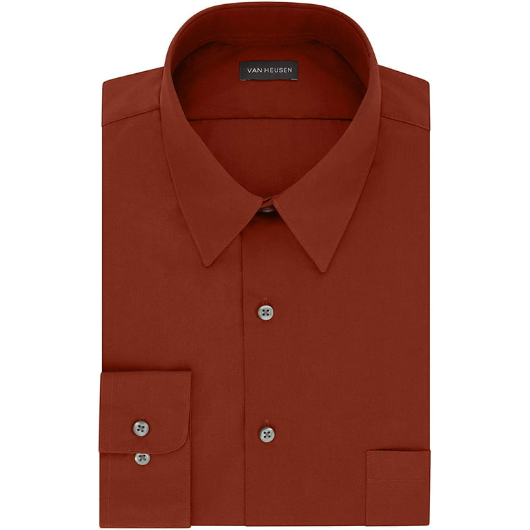 Van Heusen Mens Dress Shirt Fitted Poplin Solid 18 Neck 34-35 Sleeve  Persimmon 